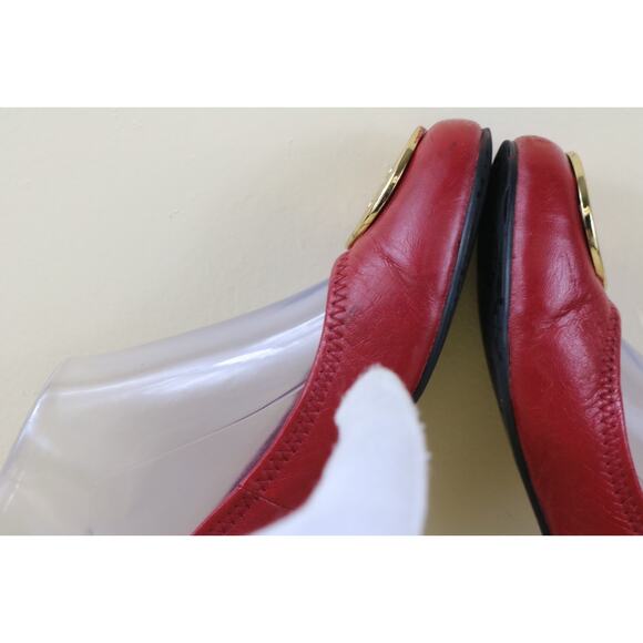 Tory Burch Red Reva Flats with Gold Logo - Picture 10 of 11